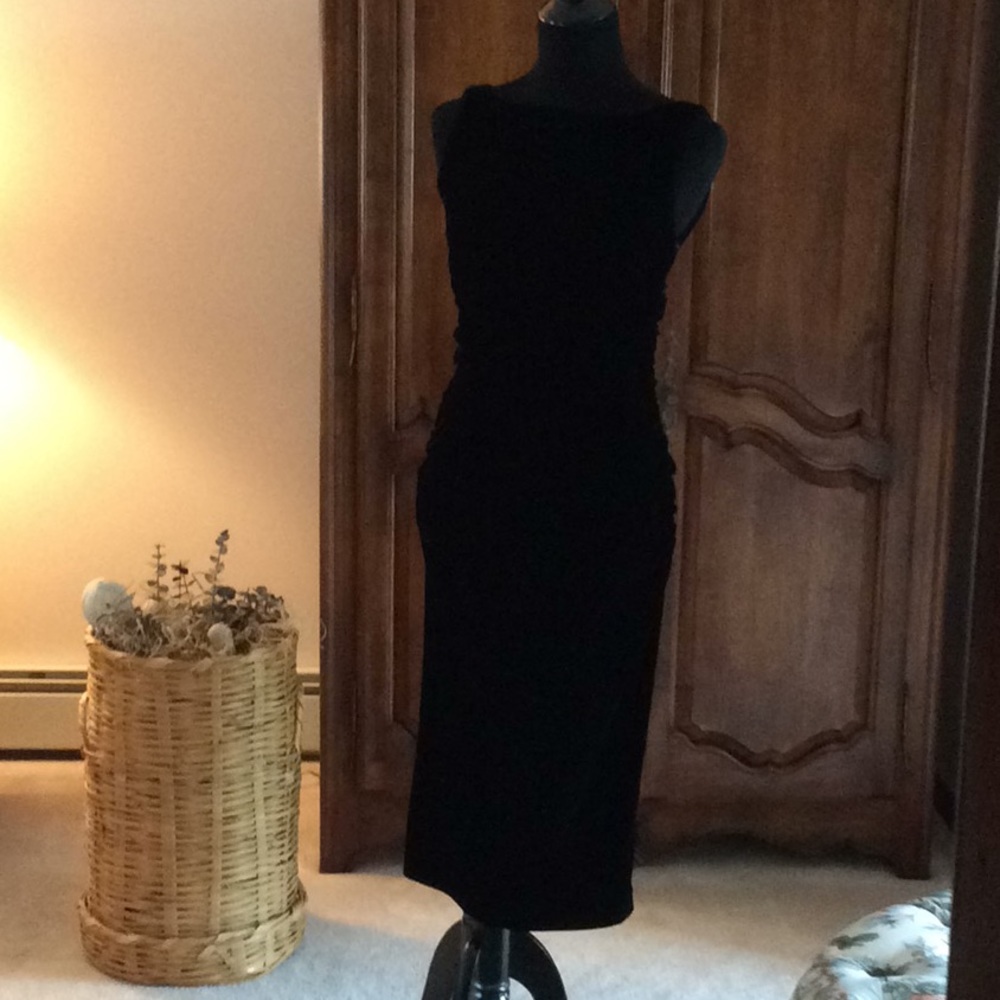 Black velvet sheath with rusched sides